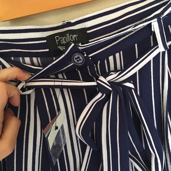 Papillon Striped Cropped Tie Waist Culottes - Picture 6 of 8